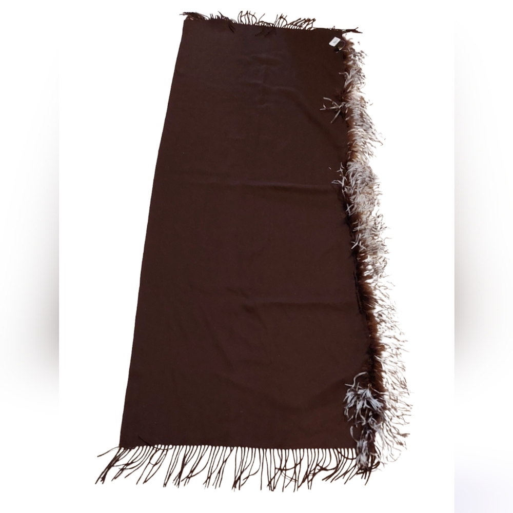 Brown Fringe Trim Scarf Wrap